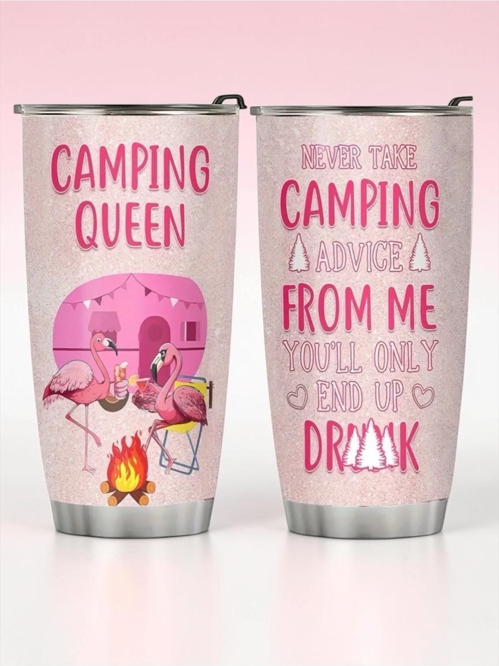 Camping Queen 20 oz Insulated Stainless Steel Tumbler with Straw NIB